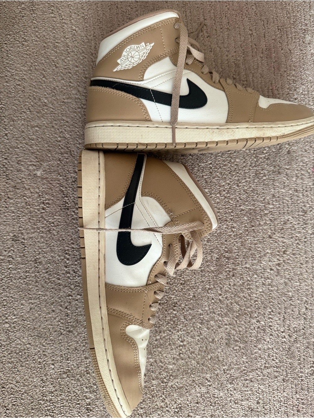 Jordan Men’s High Top Sneakers - Tan/White/Black